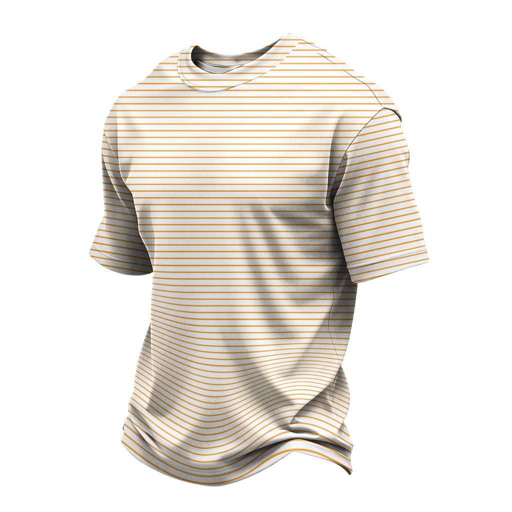 Men's Casual Quick-Dry Round Neck Short Sleeve Striped T-Shirt - Lightweight Mesh Breathable
