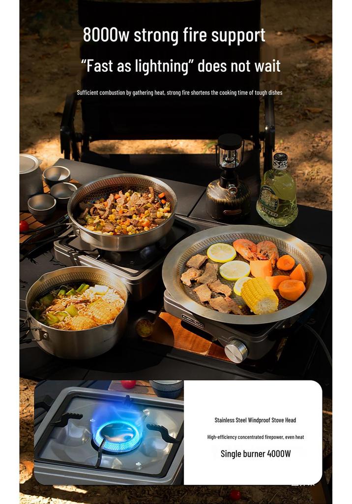New Outdoor Double-Head Stove: Titanium Purple, Stable Pressure Design for Camping and Picnics