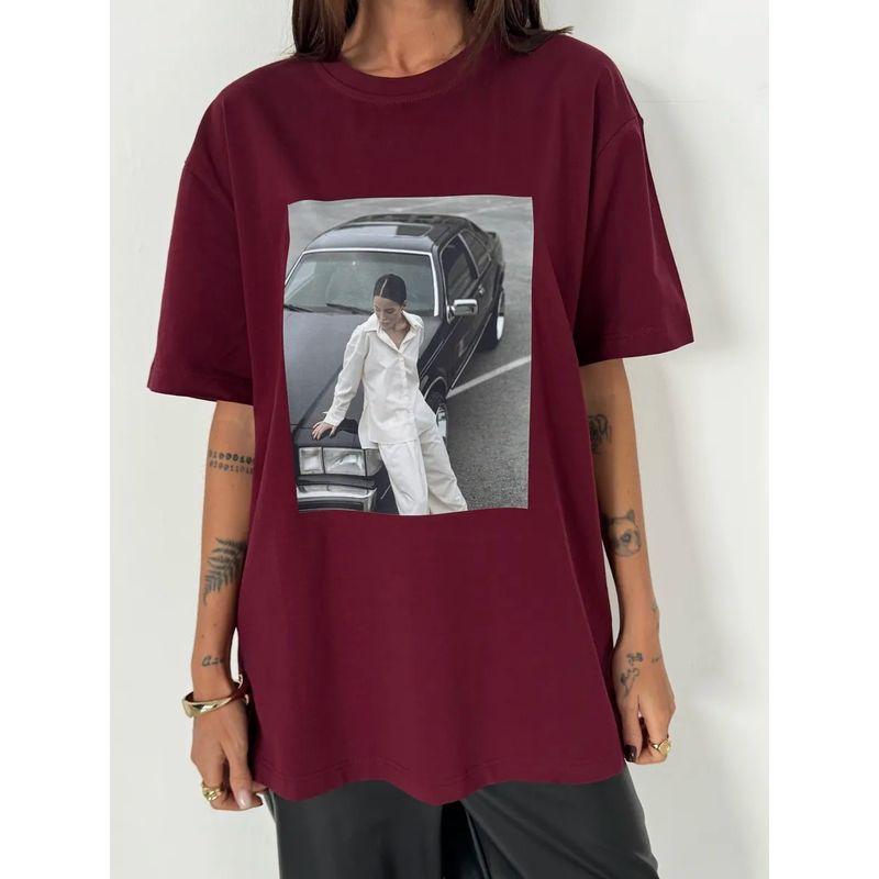 Western Style New Fashion Casual Loose Print Round Neck Short Sleeve T-shirt Top Printed T-shirt Top