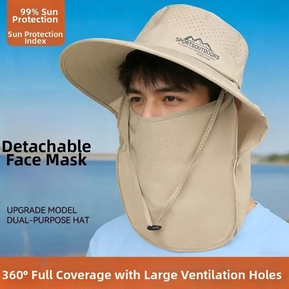 UV Protection Large Brimmed Sun Hat Breathable Waterproof Neck Flap Fisherman Hat Face Shield Polyester Outdoor Bucket Hat