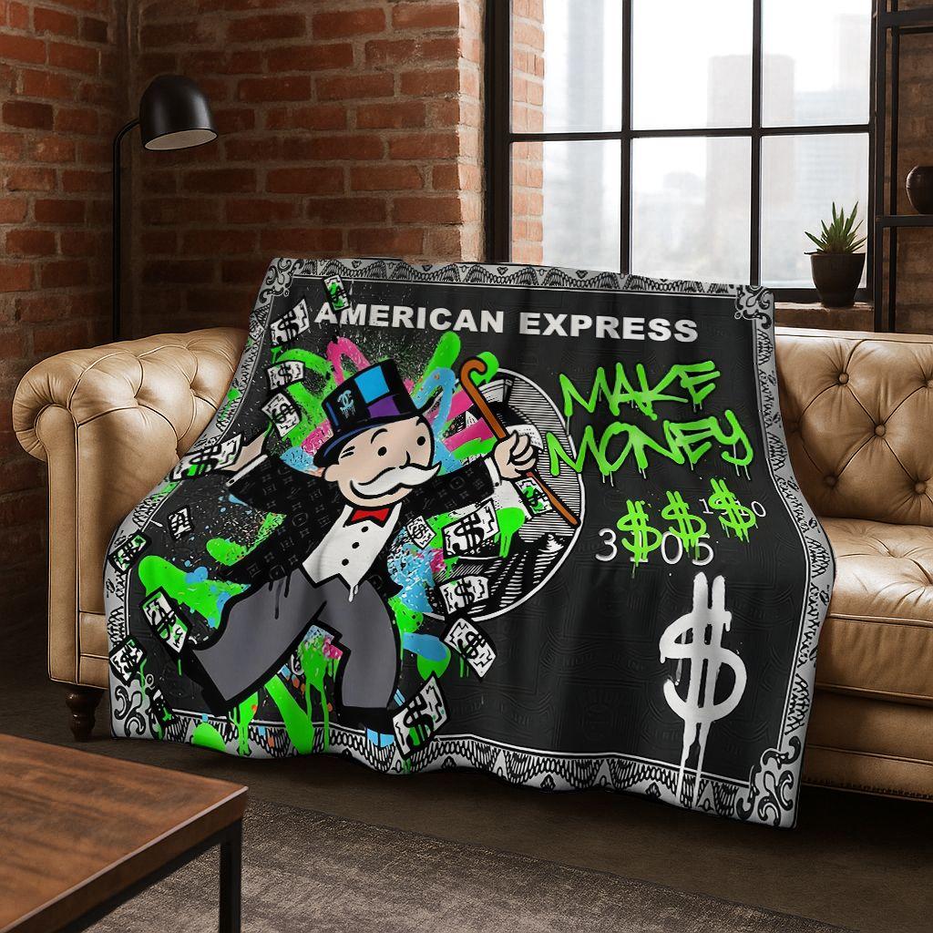 Rich Cartoon Monopoly Dollar Game Money Flannel Blanket,Cozy Soft Throw Blanket for Home Bedroom Bed Sofa Picnic Cover Gift Kids