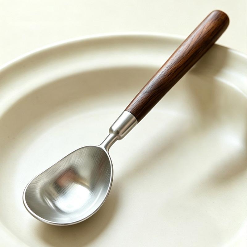 Walnut Wood Handle Stainless Steel Spoon Household Round Soup Spoon Table Spoon for Home Restaurant Dinner Eating Utensils4
