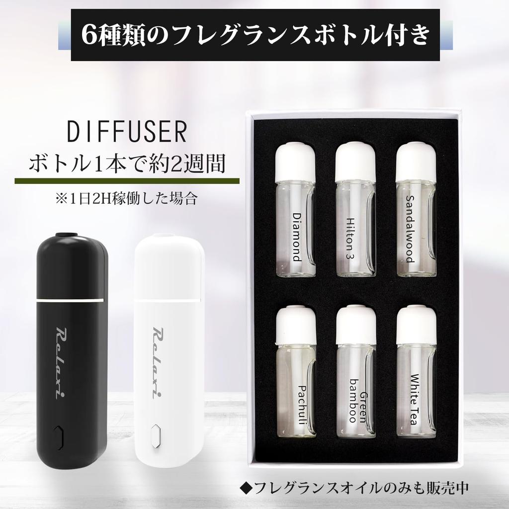 Relaxi Car Aroma Car Air Conditioner Vent Air Car 6 Scents Set of 6 Diffuser, Waterless, Freshener, Fragrance, (Black, Scents), LED, Rechargeable,