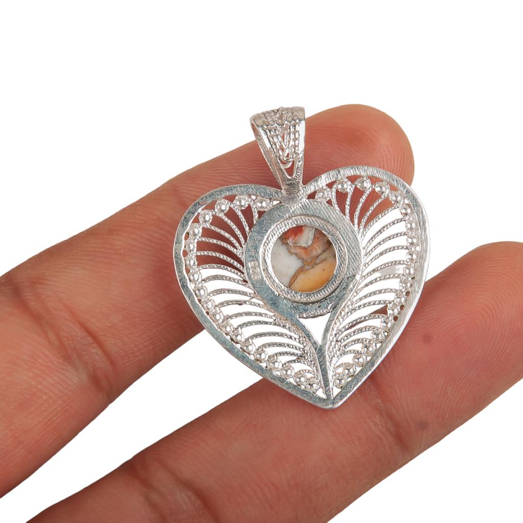 Natural Orange Copper Turquoise Gemstone 925 Sterling Silver Jewelry Pendant1.4" CP-15-40