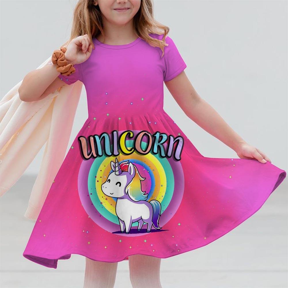 Girl Unicorn Cartoon Clothing Children's Clothing 3-14 Children's Birthday Party Clothing Children's Casual Clothing