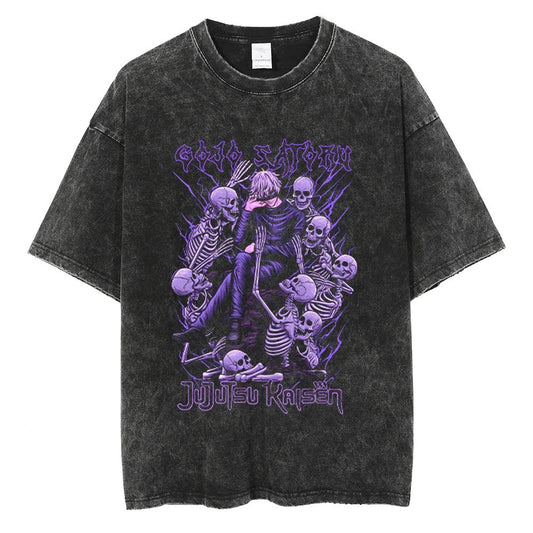 Parentchild Fashion Anime Comfortable Tshirt Jujutsu Kaisen Washed Tee Vintage Oversized Anime Graphic Men Casual Tops
