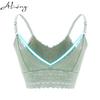 Moda donna pizzo floreale bralette top estivo scollo a V canotte crop top reggiseno cinturino per spaghetti donna canotta gilet reggiseno intimo