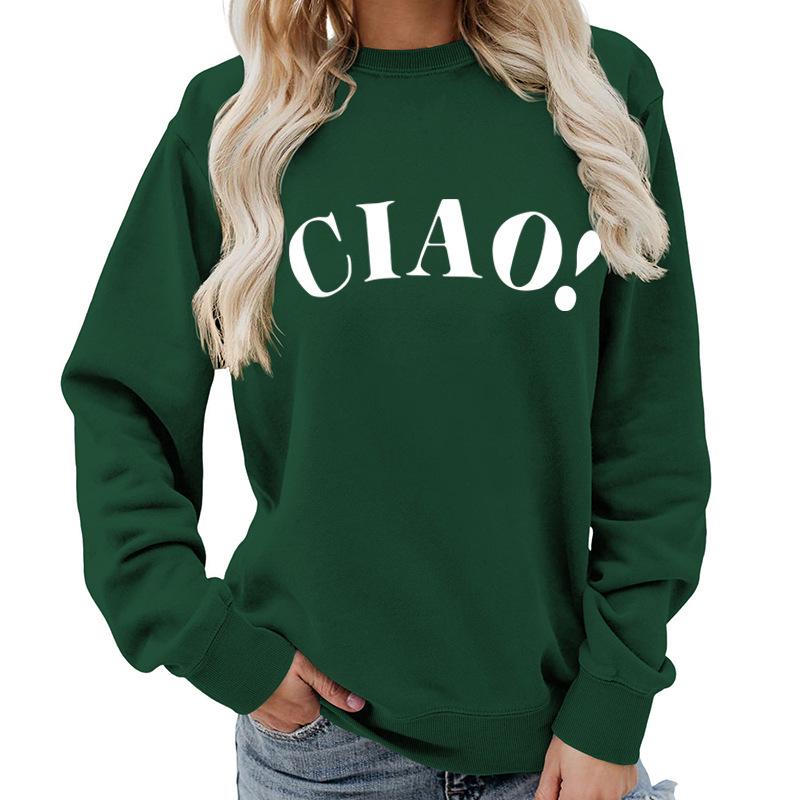 Ciao Print Round Neck Long Sleeve Plus Size Women's Hoodie - EU Size, Casual & Loose Fit