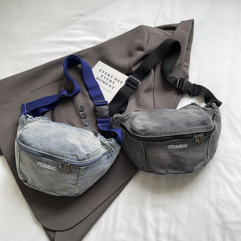 Geantă de piept din denim pentru femei, geantă de umăr cu capacitate mare, geantă de talie