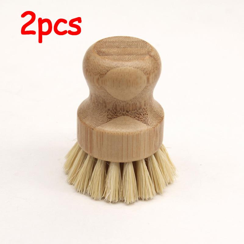 1/2Pcs Palm Pot Brush Bamboo Round Mini Natural Scrub Brush for Kitchen Dishwashing Pot Vegetable Cleaning Brush Wholesale