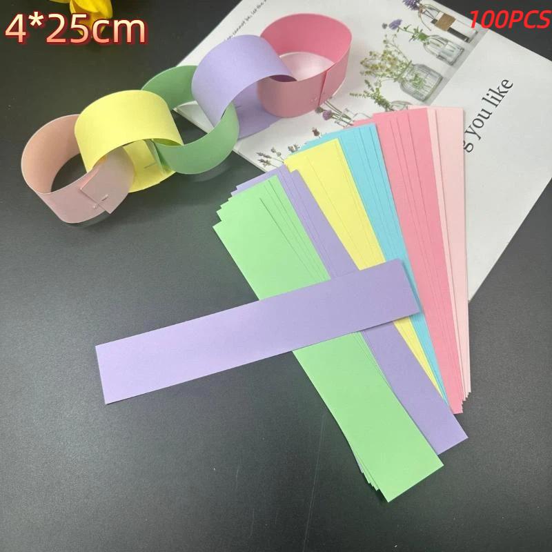 100Pcs Bright Color Paper Chain Garland Strips With Double Sided Tape Easy DIY Craft for Graduation Party Decoration