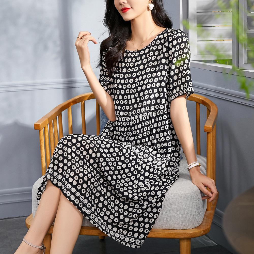 Mid-Length Silk Dress with Polka Dot Print