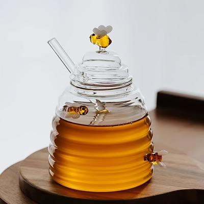 500ml Glass Honey Jar with Lid and Stirring Stick - High Borosilicate Transparent Honey Bottle, BPA-Free, Perfect for Jam and Condiment Storage