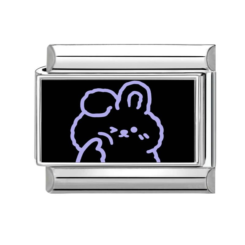 Schönes schwarzes Druckdesign Hase Katze Hund Blumen Herz Y2K Italienischer Charms Glieder Passend für 9mm Edelstahlarmband DIY Herstellung