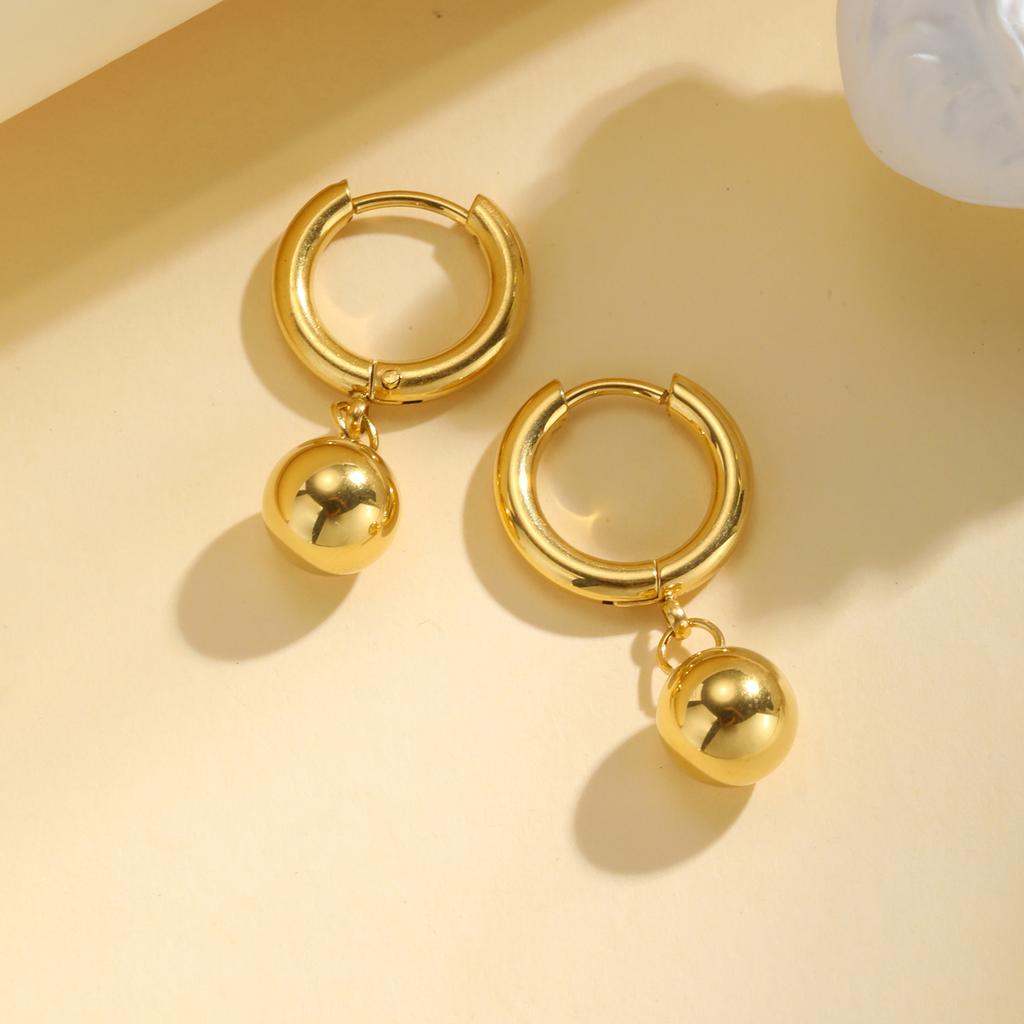 Bead Ball Earrings, Stainless Steel Women Earring Gold Plated, Beaded Hoops Huggie Jewelry