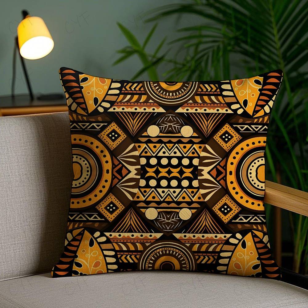 African Tribal Ethnic Style Theme Double-Sided Printed Pillow Cover Short Plush Suitable Living Rooms Sofas Throw Cushion Cover