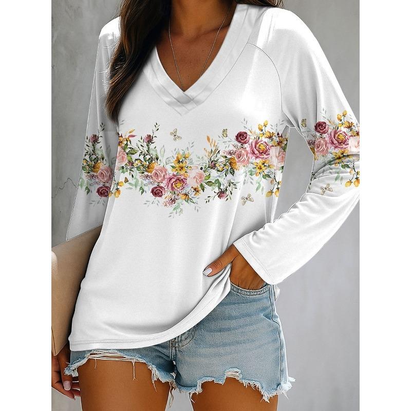 Women's 3d Printed Butterfly Flash T-shirt Fashion Long Sleeve Round Neck Regular Top Holiday Weekend Spring and Autumn Wear