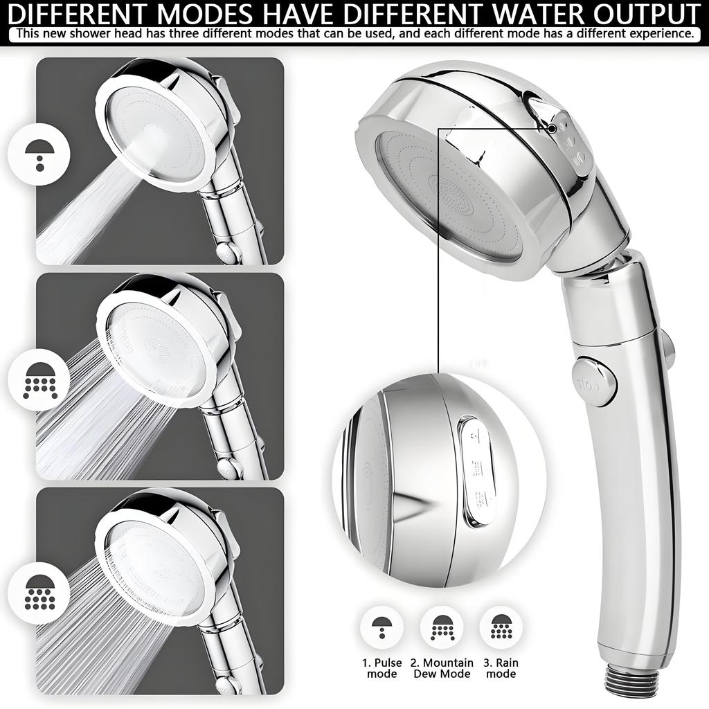 High Pressure Handheld Shower Head, 3-Spray Modes with Water Saving & Pause Switch - Detachable Shower Head for Strong Spray
