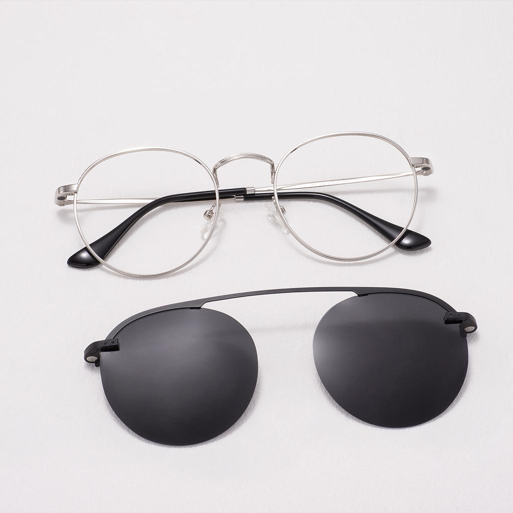 Stylish Men And Women Spectacle Metal Round Medium Size Glasses Frames With Polarized Magnetic Clip On For Prescription Lenses