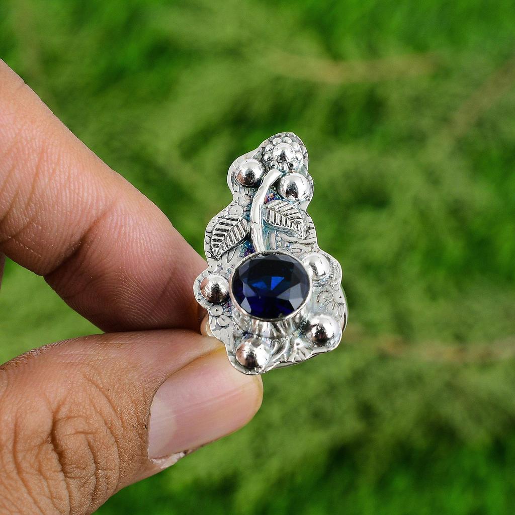 Tanzanite Quartz Stone Sterling Silver Trendy Statement Wife Flower Ring Jewelry