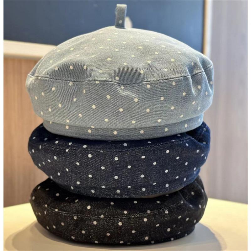 Women S Vintage Polka Dot Beret Hat Large Size Fashionable Painter Cap