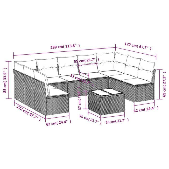 VidaXL Salon de Jardin avec Coussins 10 pcs, Canapés de Terrasse, Ensemble de Meubles de Patio, Mobilier d'Extérieur, Noir 3218076