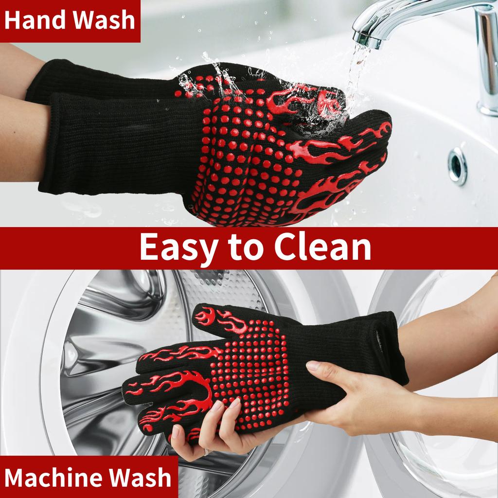 A Pair BBQ Gloves High Temperature Resistance Oven Mitts 800 Degrees Fireproof Non-Slip Barbecue Baking Grilling Gloves