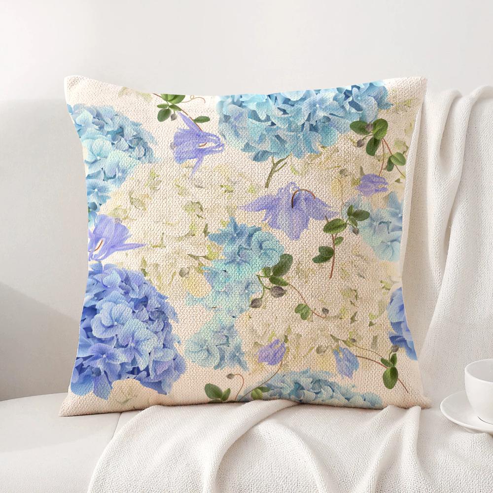 Hydrangea Cushion Cover Natural Linen Organic Fabric DoubleSided Printing Sofa Home Decor Gift Pillow Cover