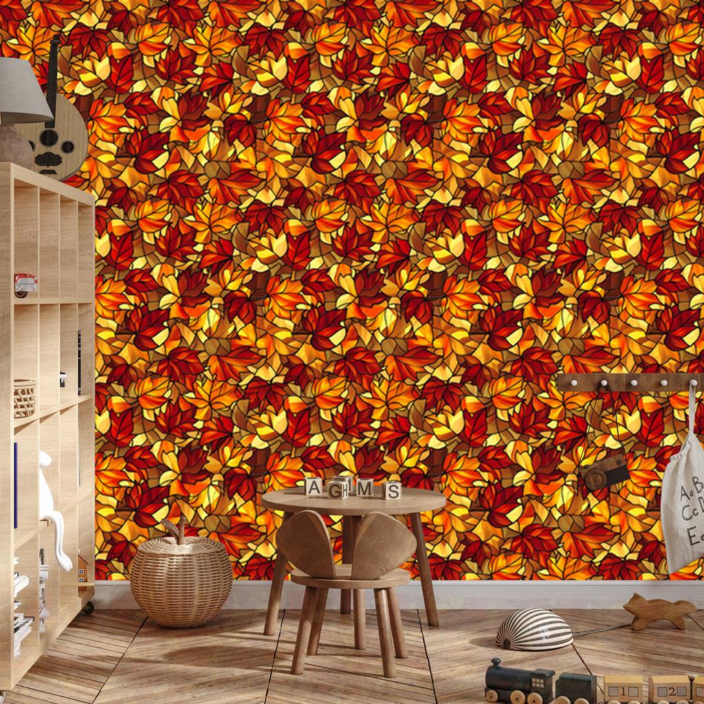 Stained Glass Wallpaper Gold, Orange, Red and Rust 50x1000