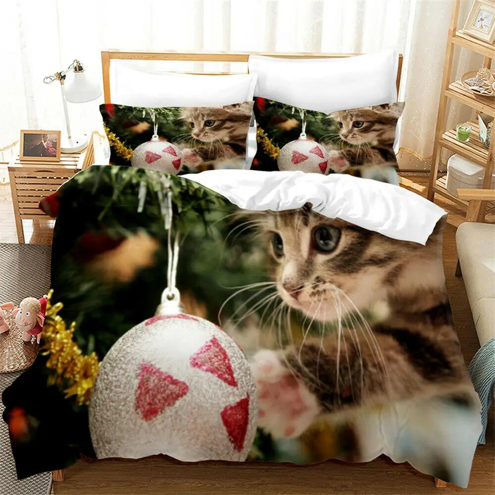 Cat Duvet Cover Set Cat Lover Gifts Bedding for Women Cute Kitten Pattern Bedroom Decor Twin Double Queen King Size Quilt Cover