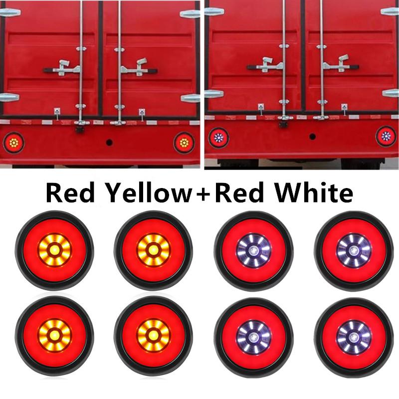 

8PCS 4LED Light Yellow White Red Round LED 24V Rear Tail Light for Truck Trailer Side Marker Brake Stop Taillight Warning Lamp