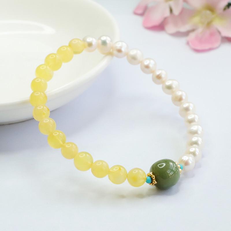 2026 Ximang Beeswax Bracelet Yellow Chicken Grease Amber Pearl Jewelry Factory Live Supply S2100208 About Multi6mm