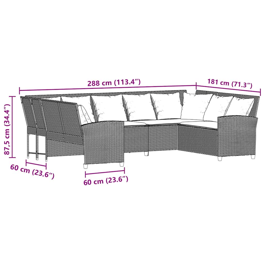 Garden Sofa with Cushions Gray Poly Rattan