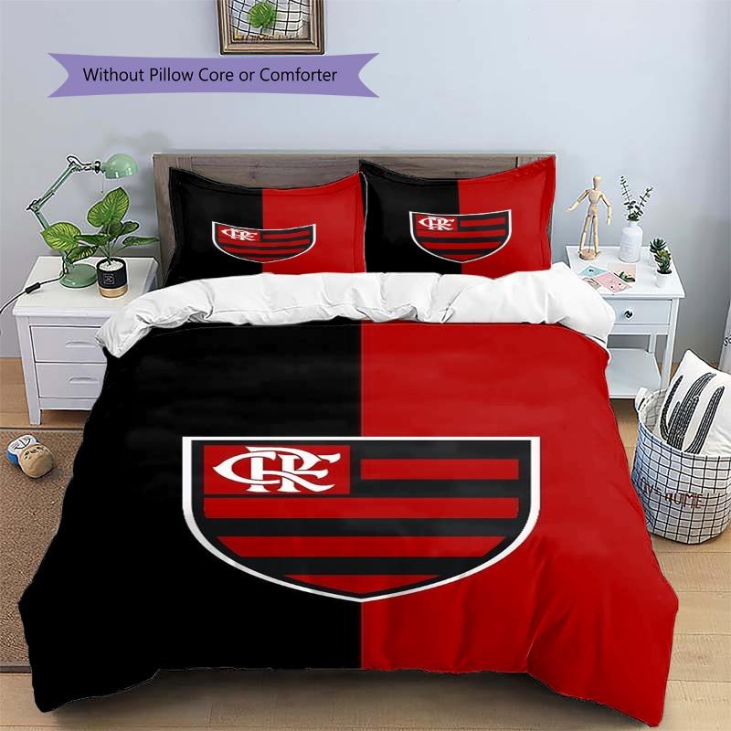 Flamengo Crest Black Red Split Background Print 3 Pieces Duvet Cover Set Brazil Soccer Bedding Bedroom Home Decor Without Pillow Core Comforter