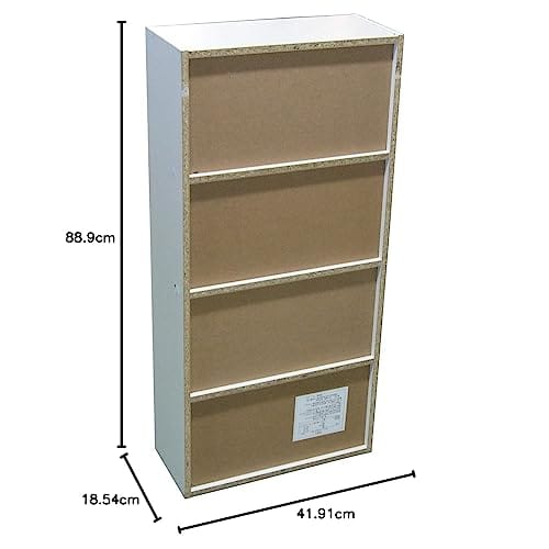 Fuji Boeki Bookshelf, Comic Book Storage Rack, 4 Shelves, 41.8cm Wide X 18.5cm Deep X 89cm High, White, CD & DVD Storage, Fixed Shelf, Assembly Requir