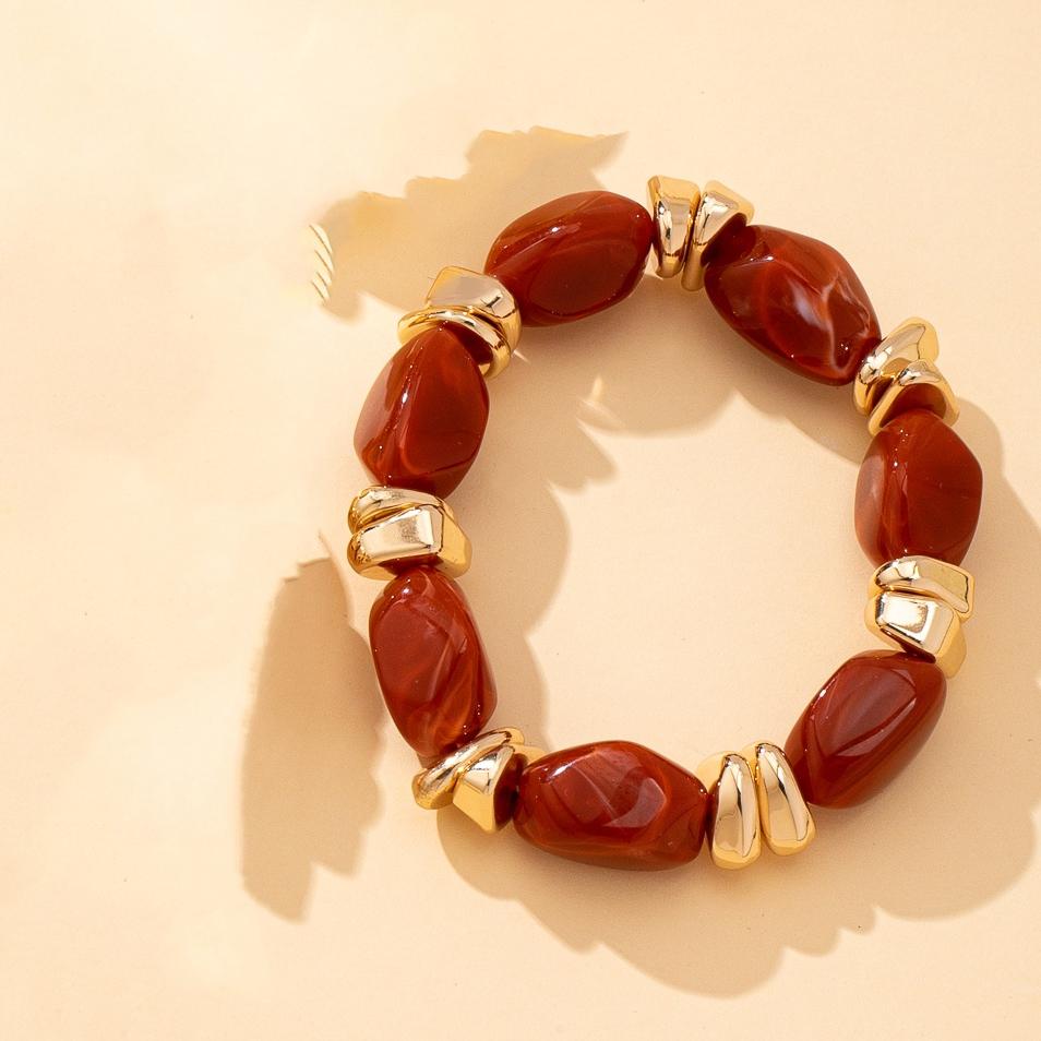 Damska Bransoletka z Akrylowymi Koralikami o Nieregularnych Kształtach w Stylu Bohemian, Elastyczna Bransoletka Odpowiednia na Co Dzień i na Wakacje