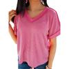 American Shiying Solid Loose Knitted V Neck Pullover Women 2025 Summer New Versatile Short Sleeve T-shirt Women