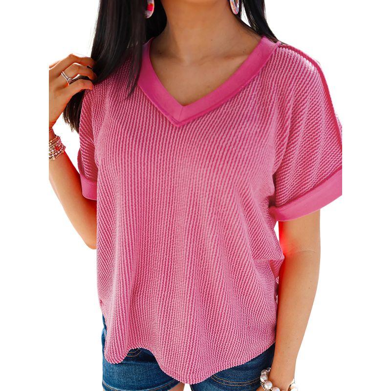 American Shiying Solid Loose Knitted V Neck Pullover Women 2025 Summer New Versatile Short Sleeve T-shirt Women