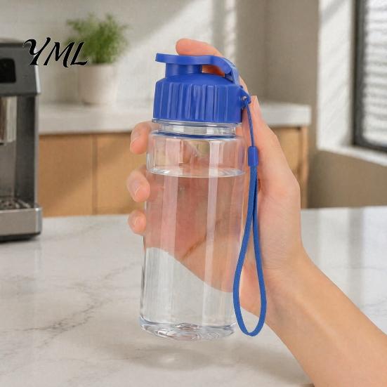 Travel Drink Container Sports Water Bottle, with Flip Lid And Lanyard, Portable Leak-proof PET Bottle for Commuting Cup, Lightweight Fitness Jug, Gym