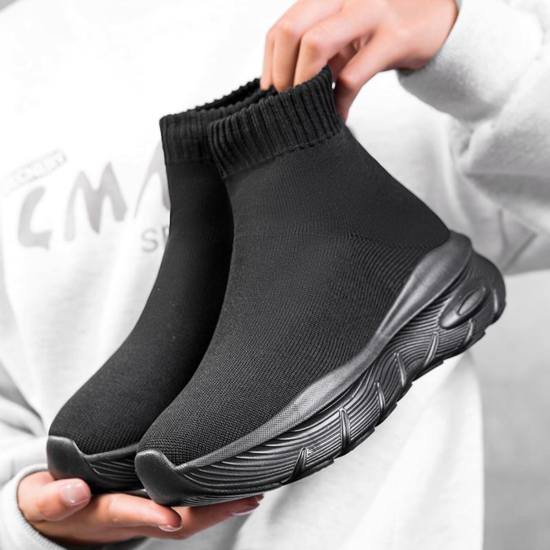 Unisex Winter High Top Sport Shoes Knitted Slip-On Lined Couple Matching Ankle Length Socks Sneakers