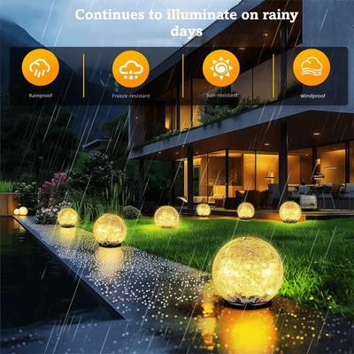 Waterproof Solar Globes Cracked Glass Solar Energy Solar Lights Auto on/Off Warm and Colorful Light LED Garden Lights Patio