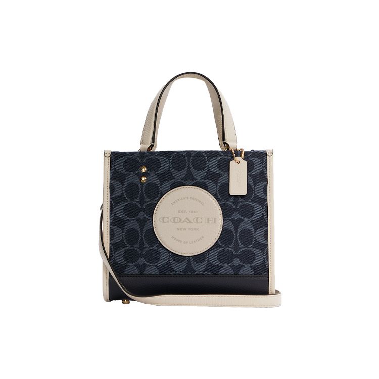 Coach Women's Blue Dempsey 22 Classic Monogram Canvas Print Fabric And Leather Tote Bag Tote Bags Denim- C5638-Imdei