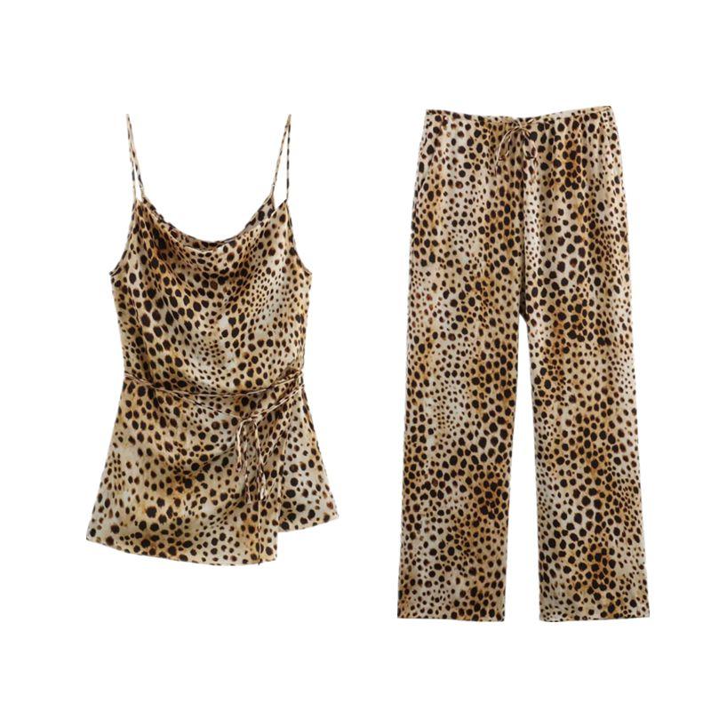 Fashion Style 2024 Autumn New Women's Leopard Print Print Sling Tops High Waist Pants 8081013