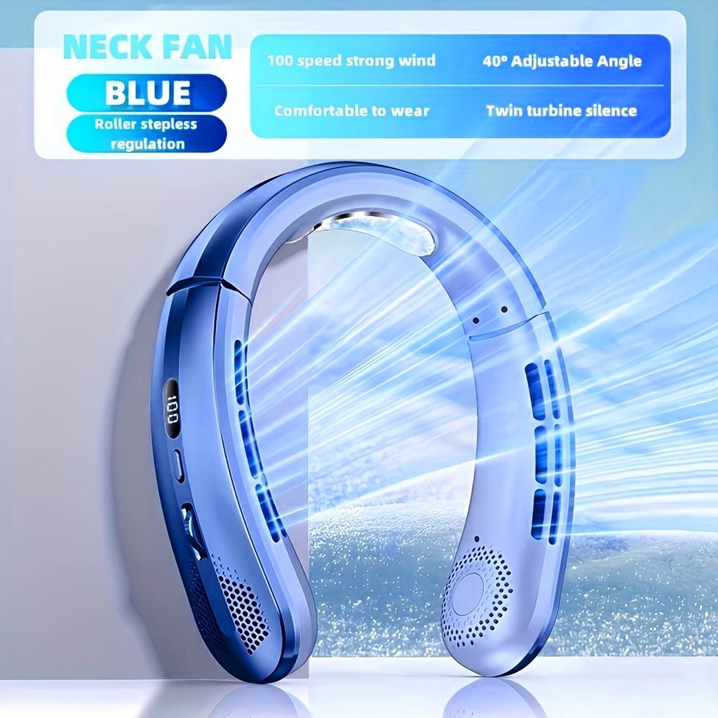 1pc ABUDODO Portable Neck Fan USB Rechargeable Mini Cooling Fanwith Digital Display, Adjustable Speed & Super Ice Function