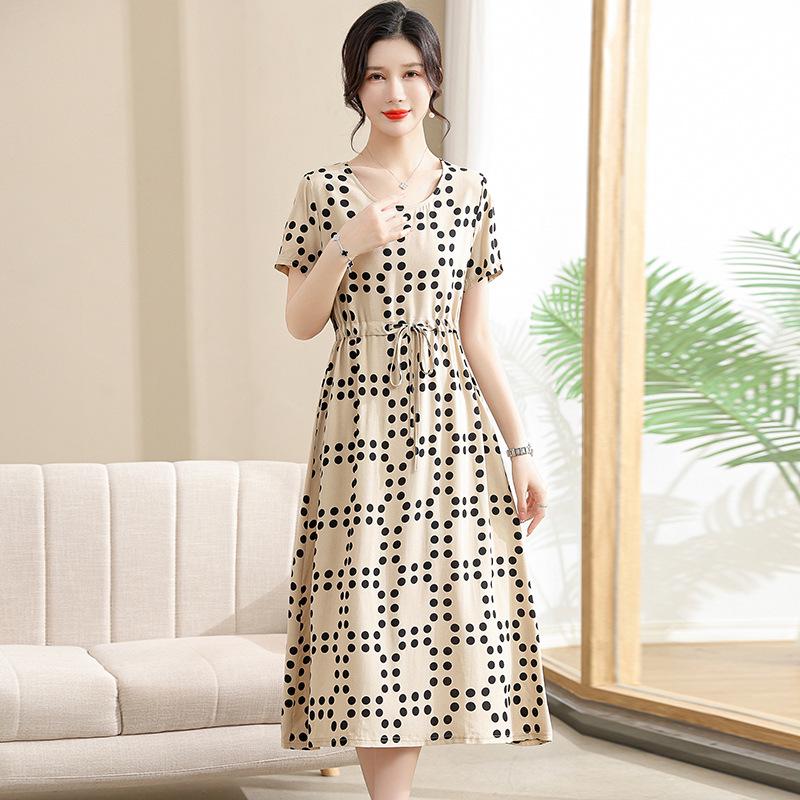 

Элегантное летнее платье с цветочным принтом для женщин - Миди, Свободный крой, Большой размер, Скрывающее живот, Смесь хлопка и шелка XL (95-115 Jin)