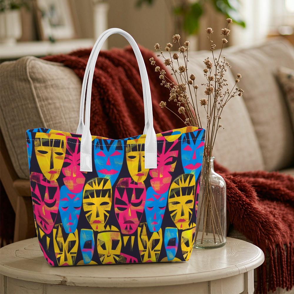 African Tribal Mask Print Tote Bag Fashion Daily Shoulder Bag for Women