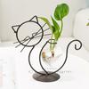 Cute Hand Welded Vases High Temperature Baking Paint Hydroponic Glass Cat Shape Heart Vase With Metal Holder