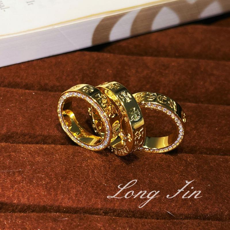 Old Money Wind Retro Croix Cross Element Sanskrit Diamond Ring Male And Female Couples Ring Niche Fashion Ring Accessories