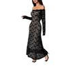 Autumn Winter Long Sleeve Lace One Shoulder Slim Fit Flattering Long Dress Women Mature Style French Retro Slim Sexy Elegant Women Maxi Dress