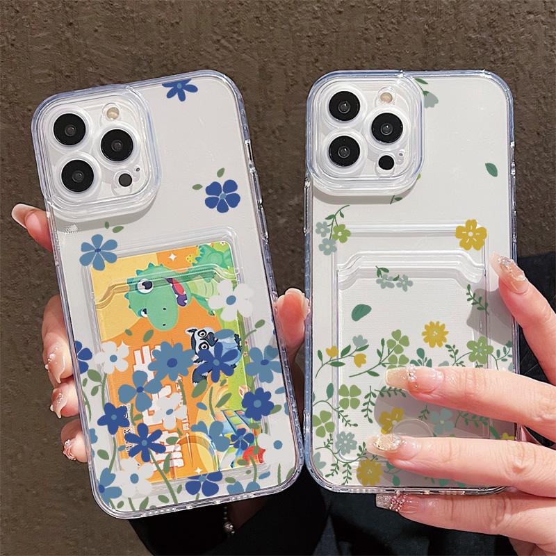 Card Slot Holder Silicone Wallet Pocket Case For Xiaomi Redmi Note 13 12 iPhone 17 Air 16 14 Pro Max Samsung S23 S24 S25 Plus Cover Clear Phone Bumper